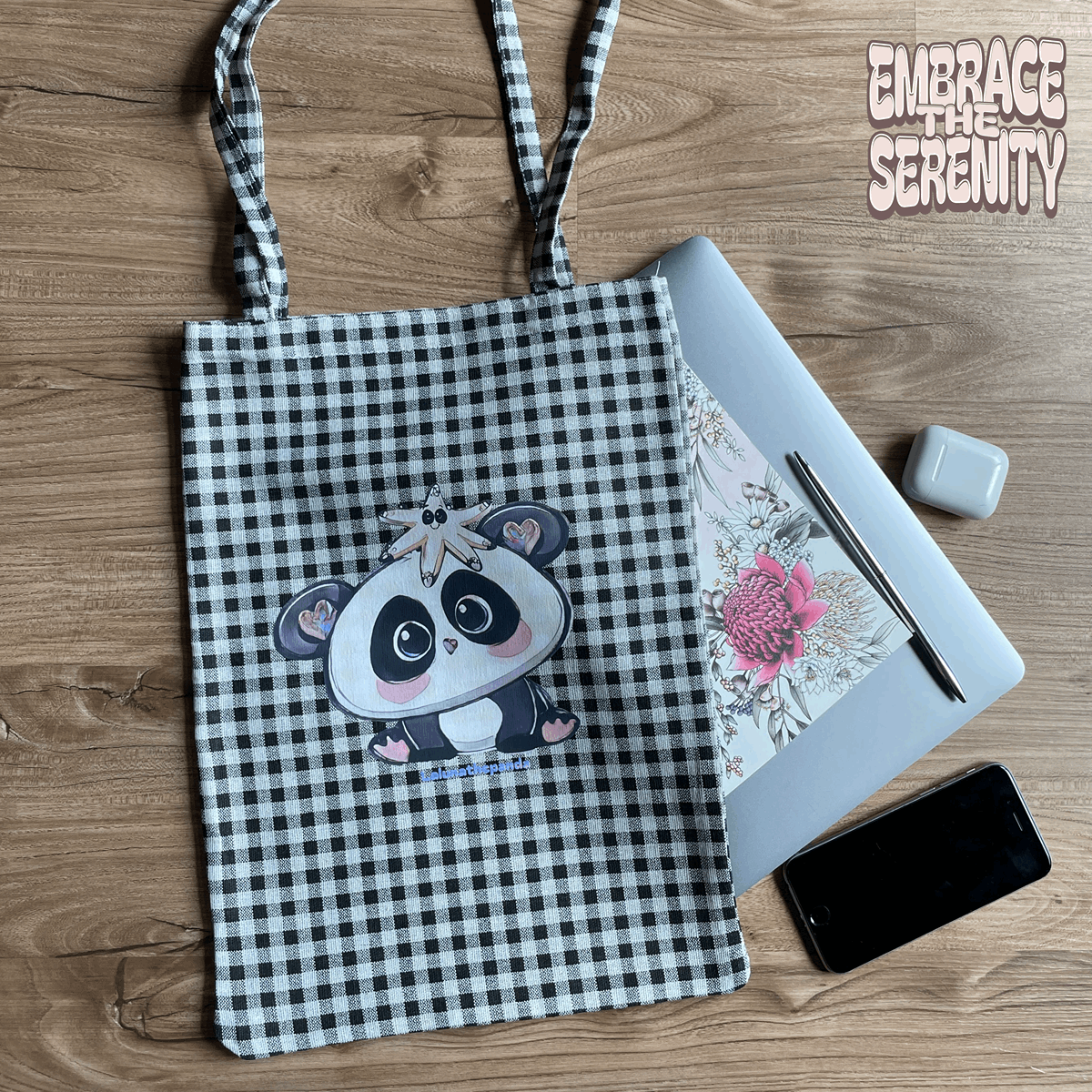 Embrace The Serenity Tote - Checked Ebony - Lalunathepanda
